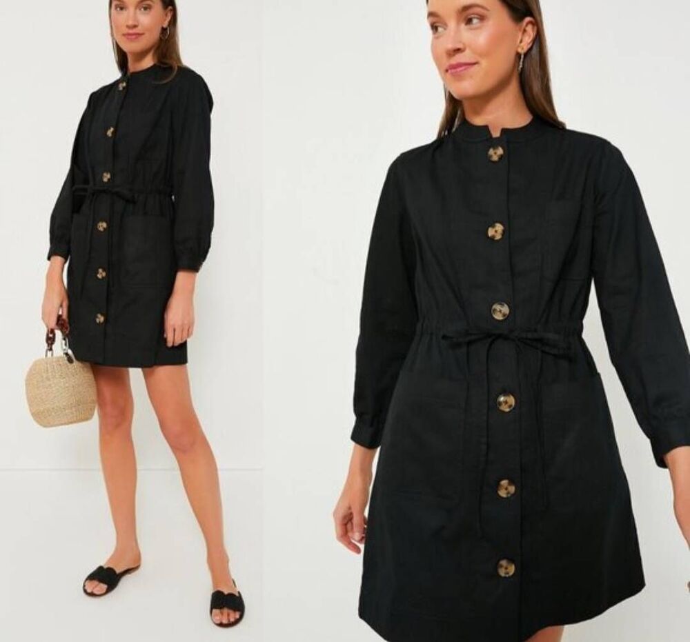Tuckernuck Black Crosby Long Sleeve Button Casual Mini Dress Size M